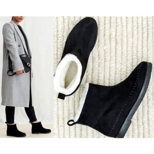 Jenni Kayne 6 Suede $550 Shearling Ankle Boots Slip On Booties Winter Black 36